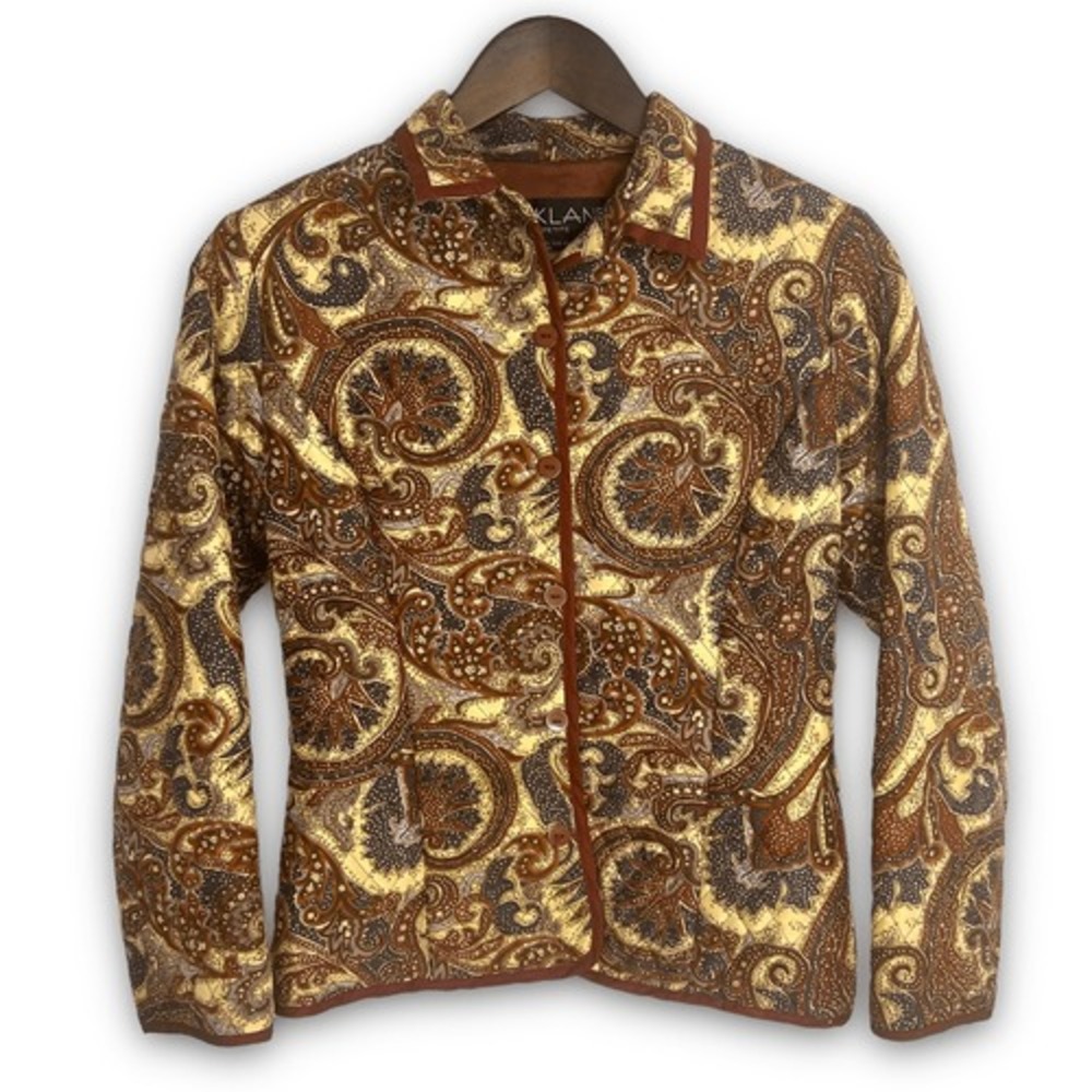 Silkland PP Petite Brown Quilted‎ Lightweight 100% Silk Jacket Grandmacore Chic